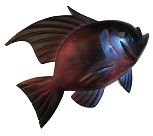 Pesce Scultura in legno Artigianato made Seicelle Medio - Foto 1 di 7