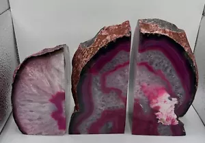 Set/3 POTTERY BARN Pink Agate Bookends Decorative Made in Brazil Heavy - Picture 1 of 9