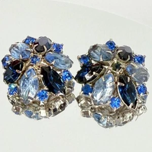 Pendientes de clip vintage de diamantes de imitación azul real y azul claro - Imagen 1 de 4
