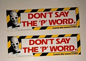 Lot de 2 autocollants de pare-chocs Coca~Cola '87 MAX HEADROOM DON'T SAY THE 'P' WORD - Photo 1/2
