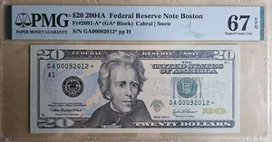 2004 $20 Federal Reserve Note PMG 67EPQ Star Superb Gem Uncirculated Fr 2091-A* - Picture 1 of 3