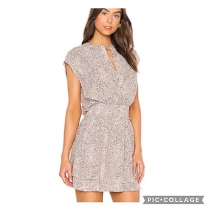 Rails Angelina Leopard-Print Sand Cheetah Linen-Blend Tiered Mini Dress Small - Picture 1 of 6