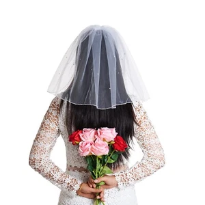 Bridal Wedding Veil Girls First Communion Veil Women's Short Lace Veil with R... - Picture 1 of 8