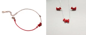 Juego de joyas rojo perro cachorro pendientes pulsera cadena plateada circonita - Imagen 1 de 2