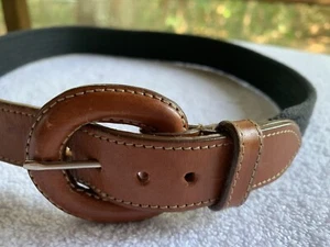 Vintage J Crew Gürtel Damen XS dunkelblau Baumwolle Canvas braun Leder bezogen Schnalle - Bild 1 von 10