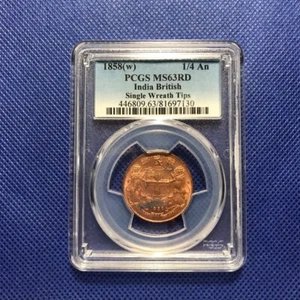 PCGS-MS63RD 1858(w) BRITISH INDIA 1/4 ANNA EAST INDIA COMPANY RED BU - Picture 1 of 6