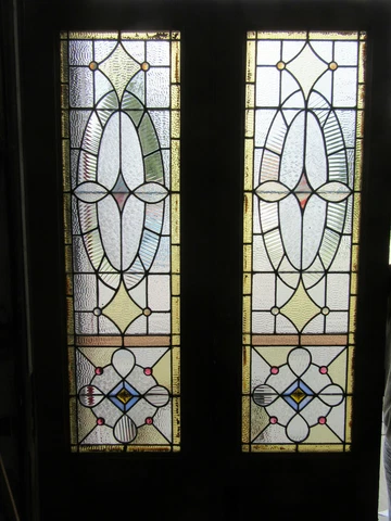 ~ ANTIQUE STAINED GLASS DOUBLE ENTRANCE FRENCH DOORS ~ 41.5 x 89.75 ~ SALVAGE Cover