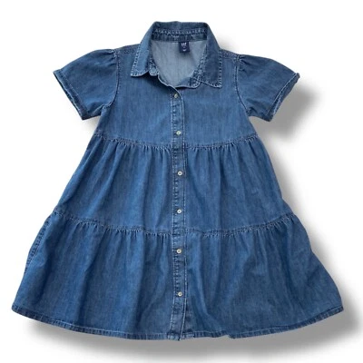 Gap Kids Dress Girls Medium Blue Tiered Chambray Babydoll Cottagecore - Image 1 of 4