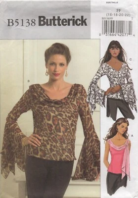 Butterick Sewing Pattern 5138 EASY Tops Bias Cut Flounce Sleeves Sz 16 - 20 New - Image 1 of 4