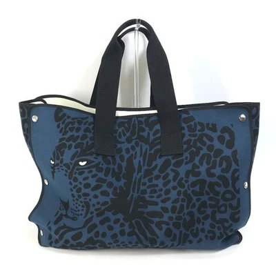 HERMES Bolso de Hombro Leopardo Bolso de Playa Bolso de Mano Lona Azul Marino Excelente Estado f Foto 1 de 4