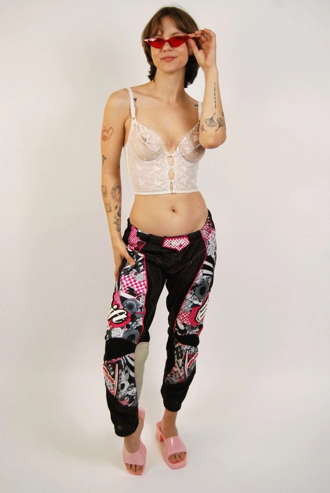 Calça de corrida Y2K (6) rosa preta vintage motocross dirtbike uniforme esportivo punk - Imagem 1 de 4