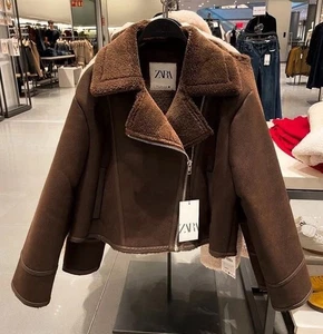 ZARA NEW BIKER DOUBLE-FACED SHORT JACKET DARK BROWN Size S Ref 8741/270 - Picture 1 of 10