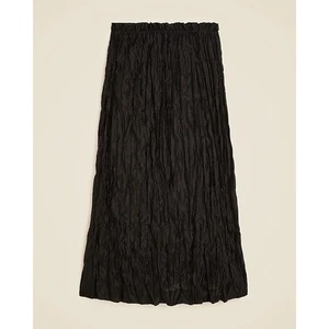 NWT J. Crew Crinkled Gathered Waist Skirt Midi Length Black XS Elastic Waistband - Picture 1 of 12