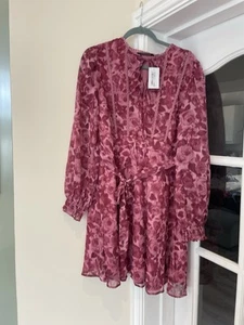 BNWT Size 16 Pink Floral Dorethy Perkins Mini Dress Longe Sleeve Lined - Picture 1 of 5
