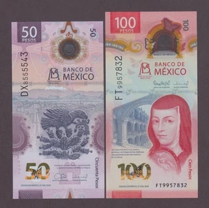 MEXICO P.NEW  50+100 PESOS 2024 BANCO DE MEXICO COMMEMORATIVE THE PAIR  UNC - Picture 1 of 2