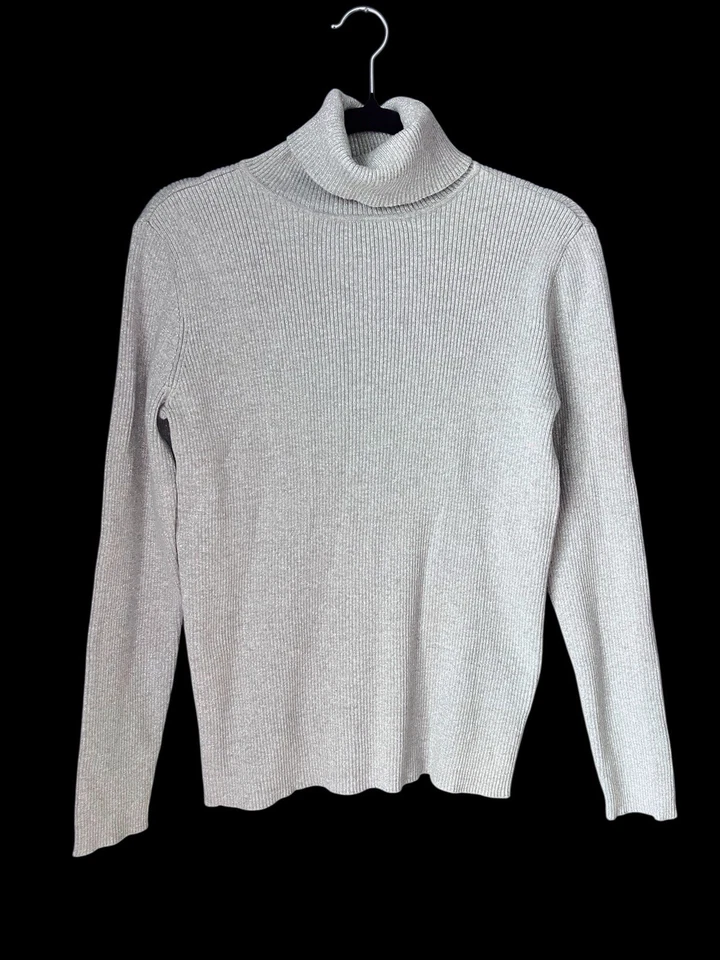 Suéter Laura Scott Plateado Metálico Cuello Alto Acanalado Manga Larga Para Mujer’s M Foto 1 de 4