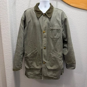 LL Bean Chore Jacket Barn Field Coat Mens L Tall Olive Green Wool Blend Lined - Picture 1 of 13