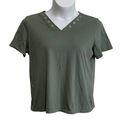 Camiseta Coral Bay Top Para Mujer Talla XL Verde Oliva Manga Corta Ojal Cuello en V Foto 1 de 4