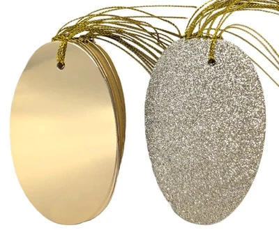 YLAB 20 Luxury Gold Oval Christmas Gift Tags, Glitter and Foil Design - Eco Packaging