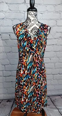 Kenneth Cole Mujer Sin Mangas Elástico Tejido Capucha Cuello Geo Estampado Talla M Vestido B8 Foto 1 de 4