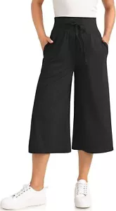TARSE Wide Leg Cropped Palazzo Pants for Women Culottes with XX-Large, Black - Picture 1 of 4