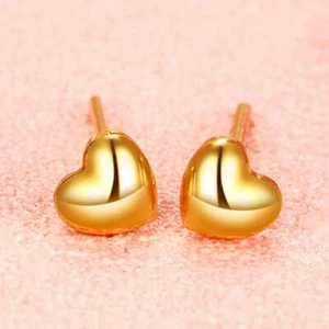100 % Oro Amarillo 18K Pendientes PARA EE. UU. Mujeres Pendientes de 18 Quilates Lindo Corazón Au750 - Imagen 1 de 12
