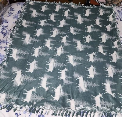 Wildlife, Deer, Mountains Birch Handmade Tie Blanket Oversize Throw 52"X 60"  - Image 1 of 4