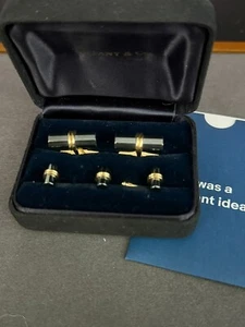 Tiffany&Co. Hematite Cufflinks and Shirt Studs 14k Yellow Gold - Picture 1 of 10