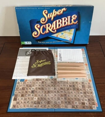 Super Scrabble Board Game Hasbro 200 Wood Letter Tiles & Bigger Board Complete - Image 1 of 4