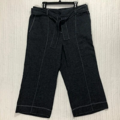 Culottes recortados de pierna ancha Donna Karan con cinturón cintura alta lavado oscuro talla 16 Foto 1 de 4