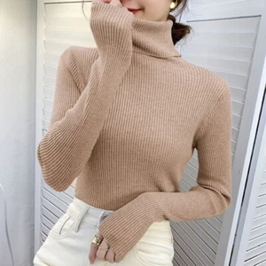 Damen Strickpullover Solid Hoher Hals Winter Warm Pullover Slim Fit Tops DE - Bild 1 von 30