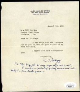 Amos Alonzo Stagg JSA Coa Signed 1956 Letter Autograph - Picture 1 of 1