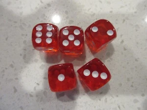 Game Dice Set of 5 loose 16mm RED Gaming Dice + FREE Las Vegas Poker Chip - Picture 1 of 7