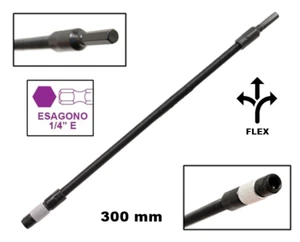 PROLUNGA IN ACCIAIO BRUNITO FLESSIBILE PER INSERTI CACCIAVITE GIRAVITE 300mm - Foto 1 di 2
