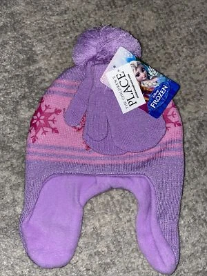 Children’s Place Girls Hat and Mittens - Pink Purple Sparkle Frozen- S/ 12-24 M - Image 1 of 4