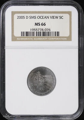 2005-D SMS Jefferson Nickel 5c Ocean View NGC MS 66 BU Uncirculated Toning Toned - Image 1 of 4