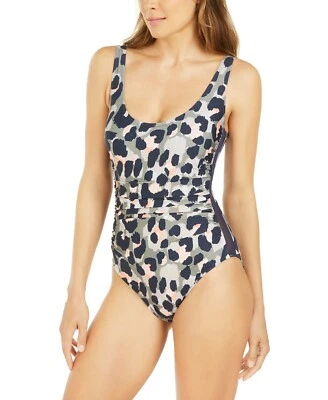 Traje de baño DKNY estampado malla detalle una pieza oliva 18 Foto 1 de 2