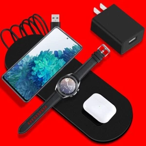Heavy-Duty 3in1 Wireless Charger Pad + Adapter f Samsung Galaxy S22 Ultra S908U - Picture 1 of 1