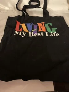 Living My Best Life Reuseable Canvas Bag - Black 15x15 - Picture 1 of 1