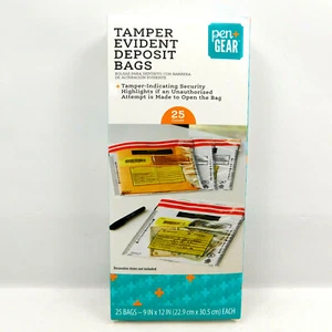 Tamper Evident Deposit Bags 25 Pack 9x12 Tamper Indicating Bags Pen + Gear NEW - Picture 1 of 6