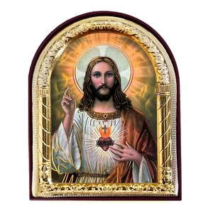 Sacred Heart of Jesus - Gold Foil - Arched Icon   4 1/16 " - Picture 1 of 2