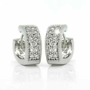 Trendy Women Huggie Celebrity Stylish 925 Sterling Silver Plated Hoop Earrings   - Picture 1 of 1