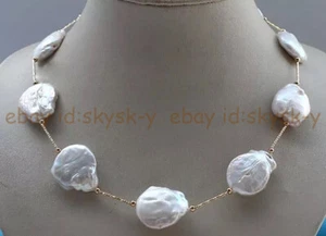 Huge 17-22mm Genuine Natural White Baroque Pearl Station Necklace 18-48 Inch - Picture 1 of 10