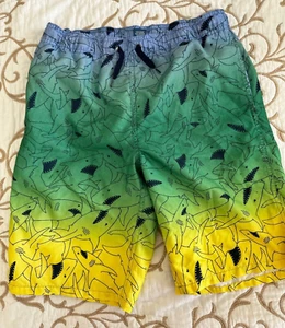 Arizona Boys Shark Summer Swim Trunks Shorts L Large  14 16 Yellow elastic waist - Picture 1 of 6