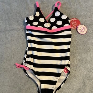 NEW~ Girls SO Black And White One piece Swimsuit Size 5/6 - Picture 1 of 7