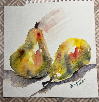 原版抽象梨水彩画,艺术家签名。 独一无二 — 第 1/2 张图片