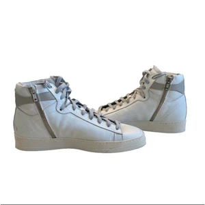 P448 Men's Taylor High Top Sneakers Shoes Side Zip White Tan Italy Size 43 = 10  - Picture 1 of 12