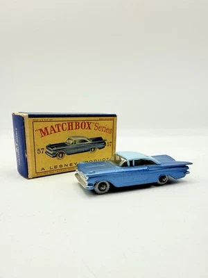 Matchbox Lesney 57b Chevrolet Impala & Original Box Nmint & SPW - Blue Base - Image 1 of 4