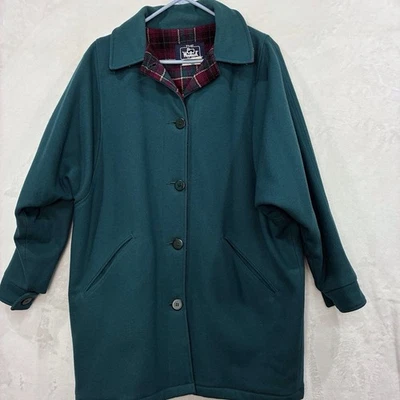 Vintage Woolrich Wool Jacket Coat Flannel Lined Women L Teal Green USA Made 80s - Image 1 of 4