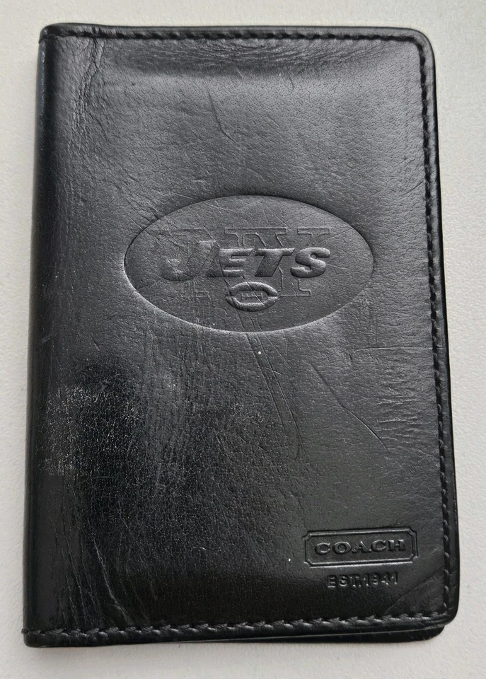 Rare Vintage Coach New York Jets Black Leather Bifold Wallet - Image 1 of 4